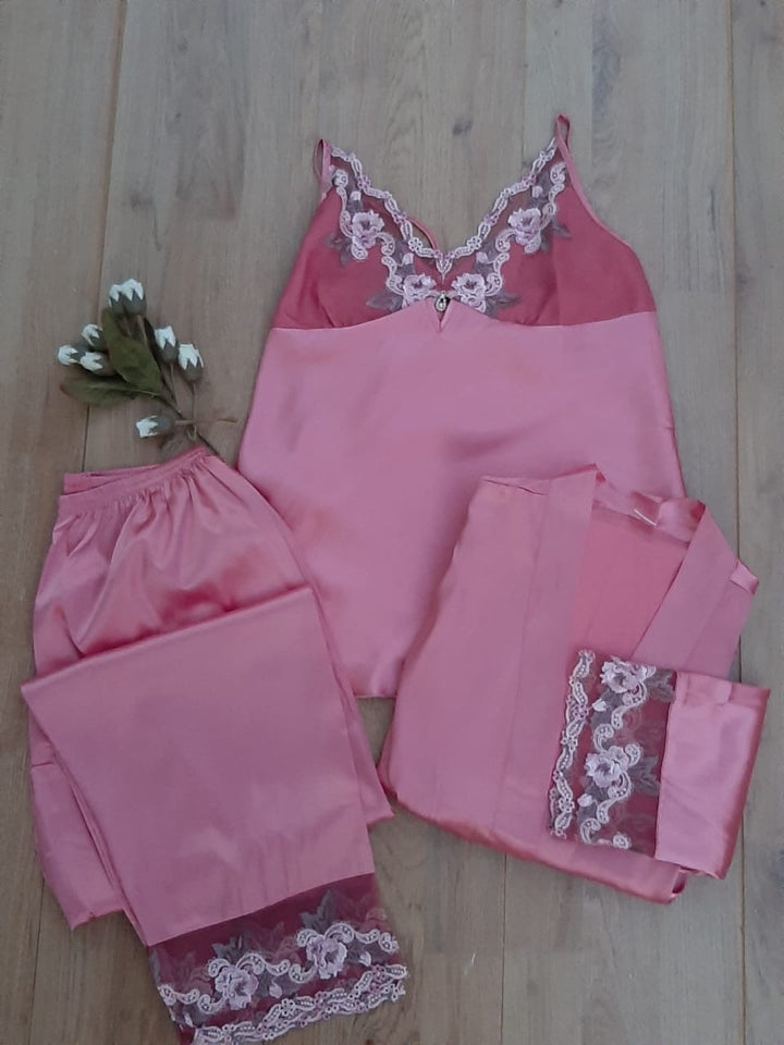 Chemise de nuit 3 pièces satin de soie