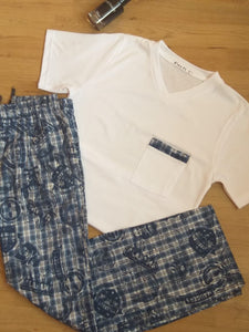 Pyjamas Hommes demi manches bleu flamant Coton
