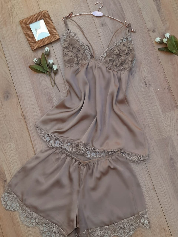 Chemise de nuit avec short satin de soie 0022