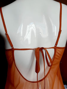 Nuisette en tulle et dentelle couleur brique