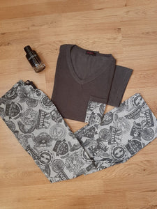Pyjamas Hommes demi manches bleu flamant Coton