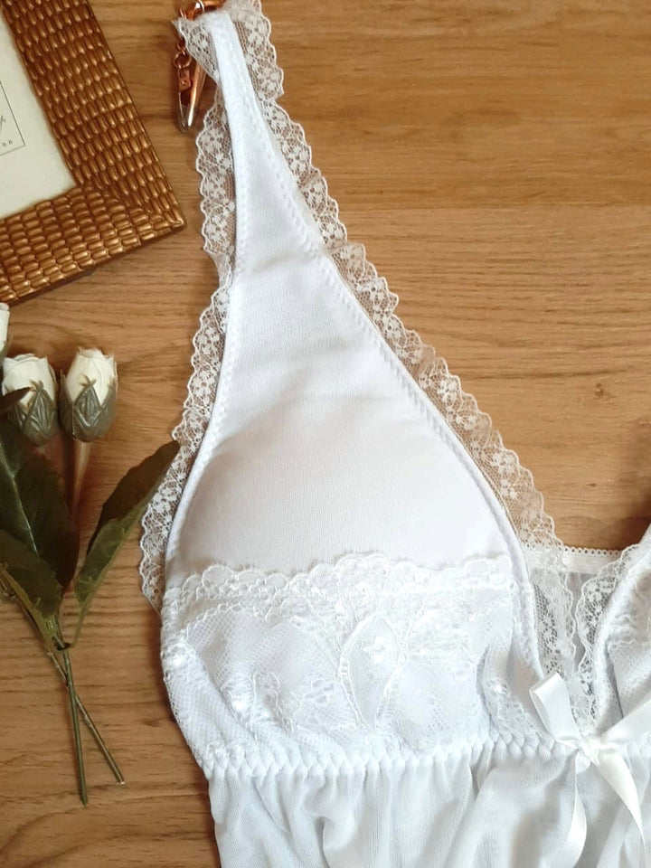 Nuisette 2 pièces en tulle et dentelle