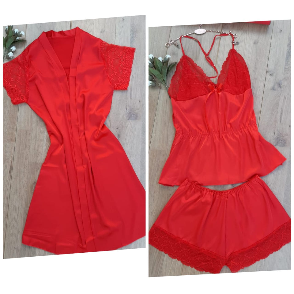 Chemise de nuit satin de soie 3 pièces 222