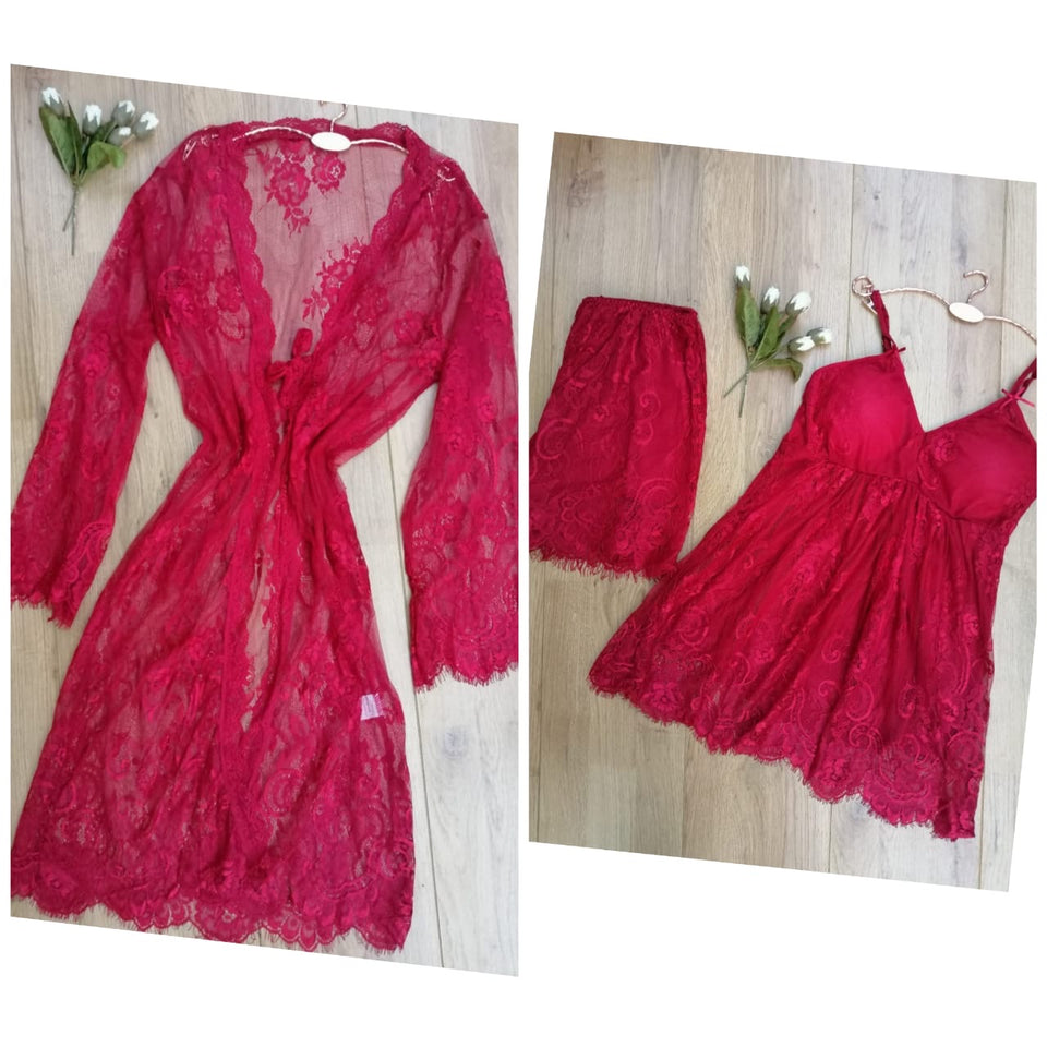 Chemise de nuit dentelle 3 pièces 001