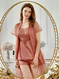 Chemise de nuit satin de soie et dentelle 3 pièces 0031