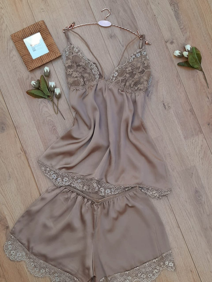 Chemise de nuit avec short satin de soie 0022