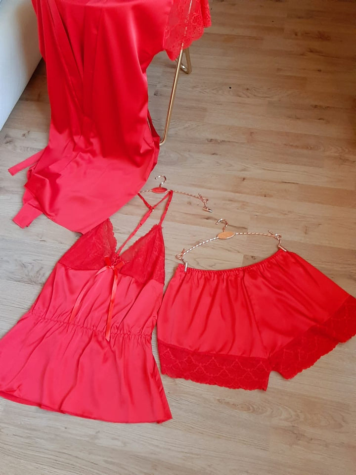 Chemise de nuit satin de soie 3 pièces 222