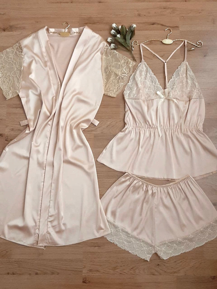 Chemise de nuit satin de soie 3 pièces 222