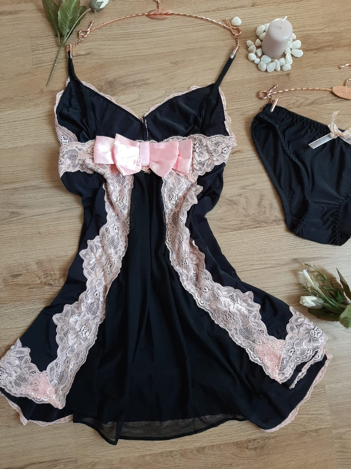 Nuisette polyamide et dentelle le dos en tull
