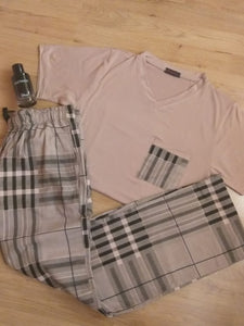 Pyjamas Hommes demi manches bleu flamant Coton