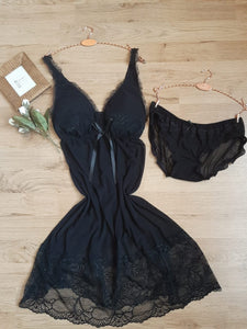 Nuisette 2 pièces en tulle et dentelle