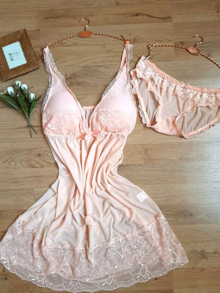 Nuisette 2 pièces en tulle et dentelle