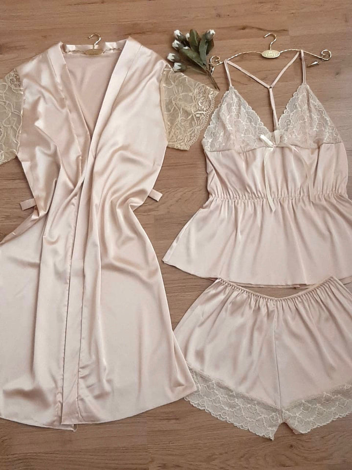 Chemise de nuit satin de soie 3 pièces 222