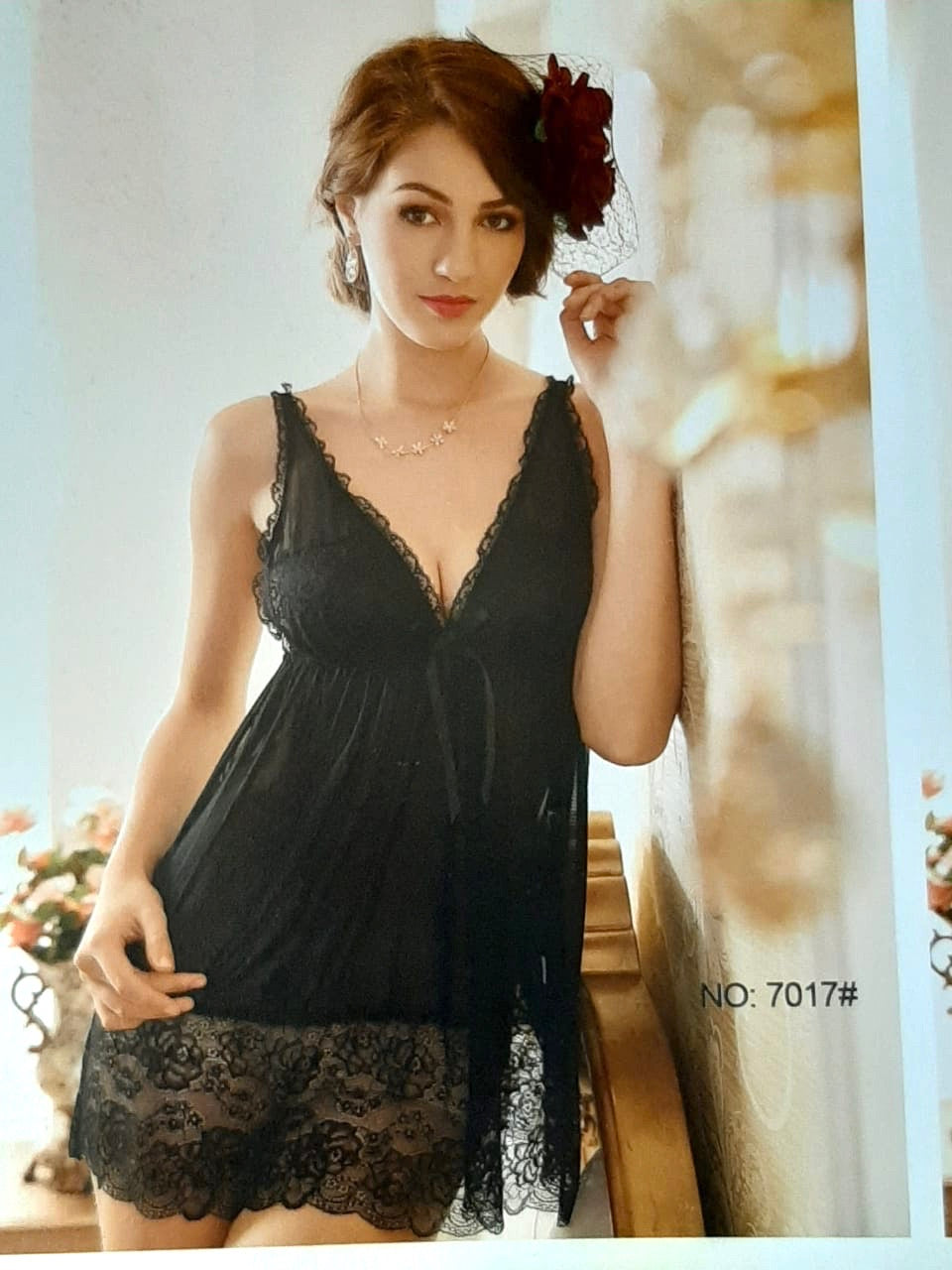 Nuisette 2 pièces en tulle et dentelle