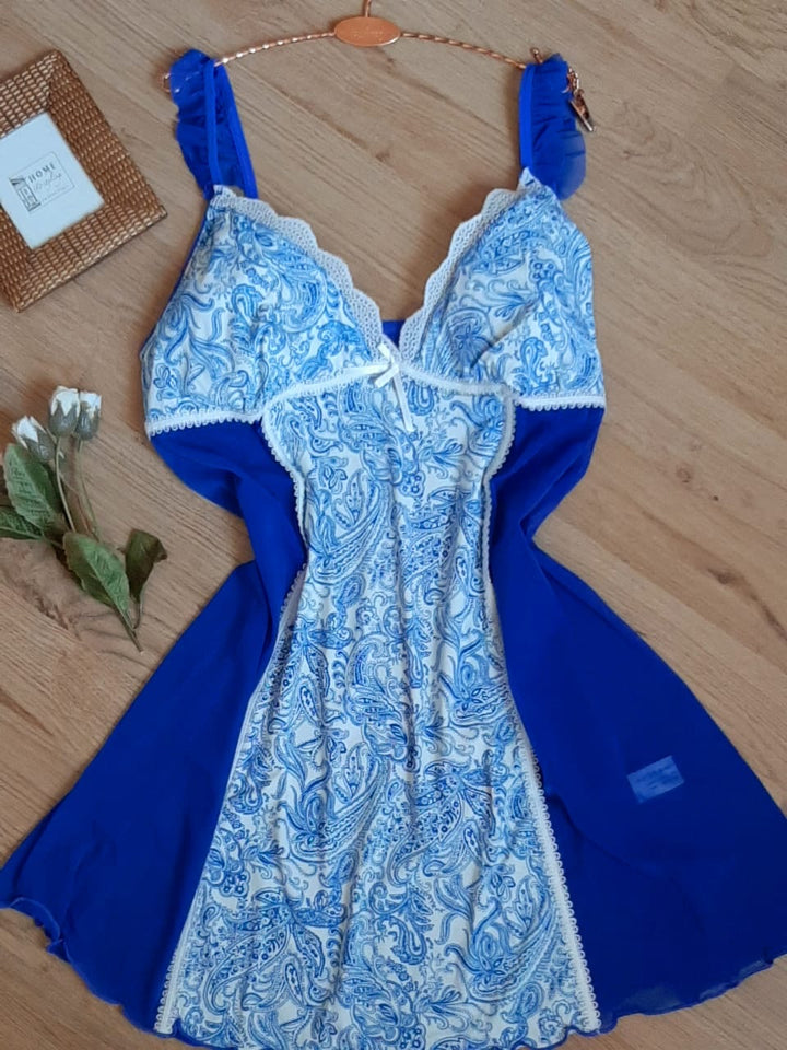 Nuisette en tulle et polyamide couleur bleu