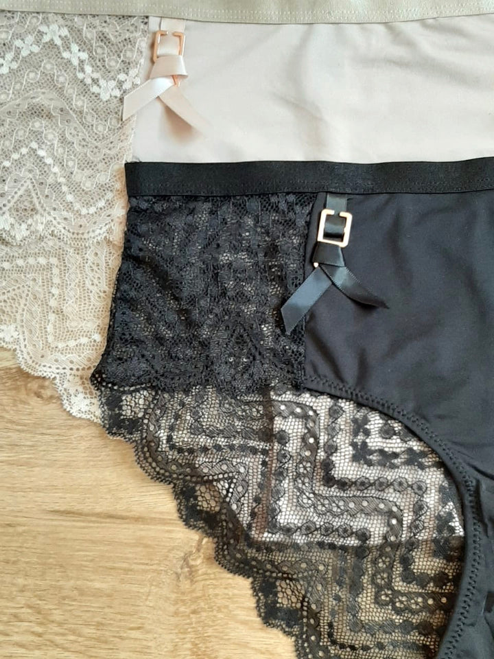 Lot de 2 culottes en dentelle couleur Noir et chair